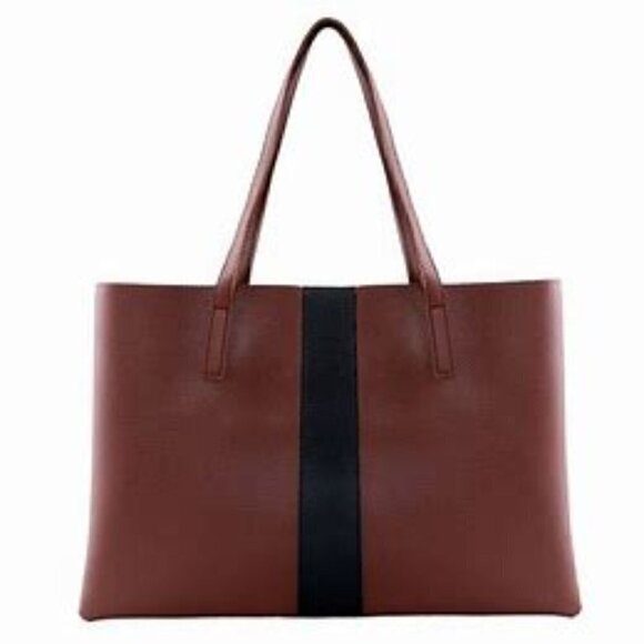 Vince Camuto Luck Brown Black Stripe Vegan Faux Leather Everyday Commuter Tote - Picture 1 of 1